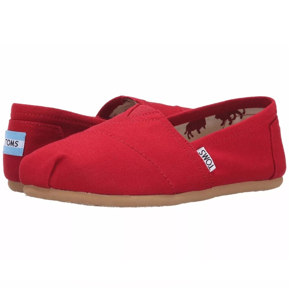 NEW WOMENS TOMS SLIP ON CLASSIC RED CANVAS MEDIUM FLATS OXFORD ORIGINAL Size 8.5